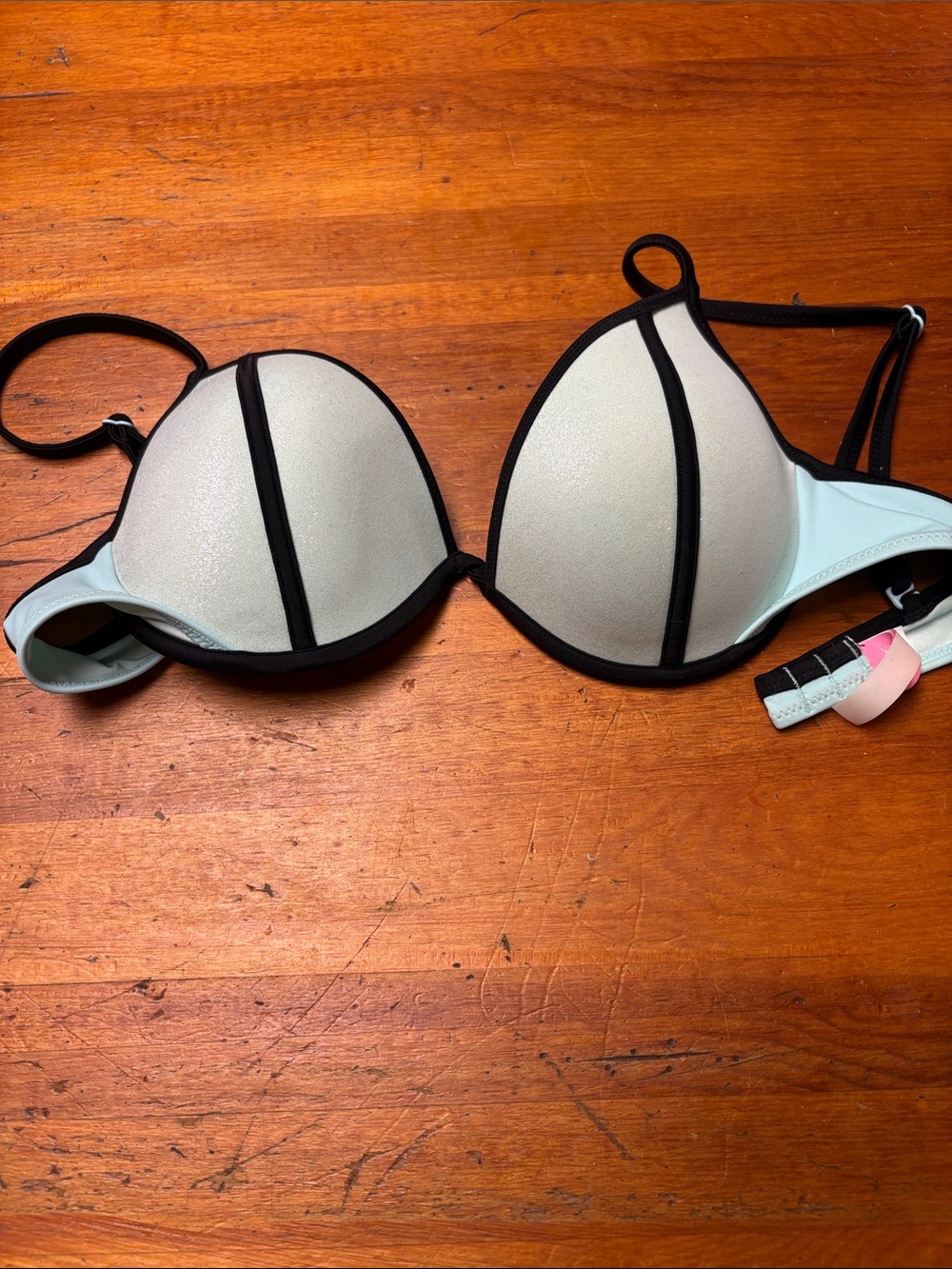 Victoria's Secret Light Aqua Bikini Top with Black Trim